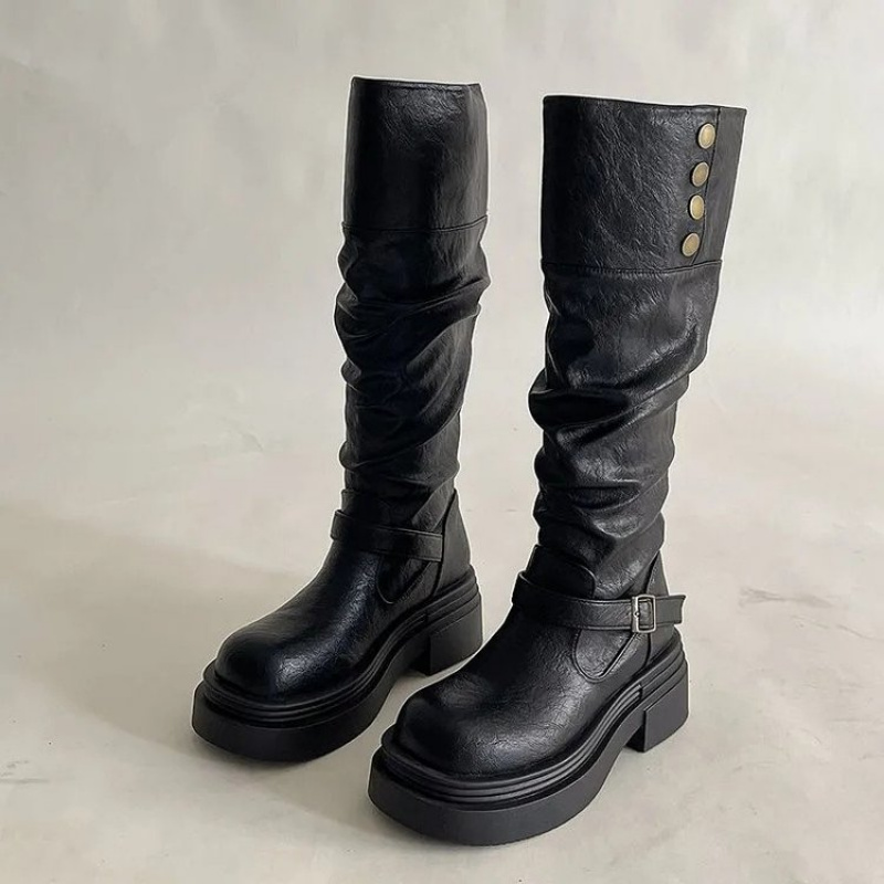 Leatherwork Rivets - Ботинки до колена в стиле панк