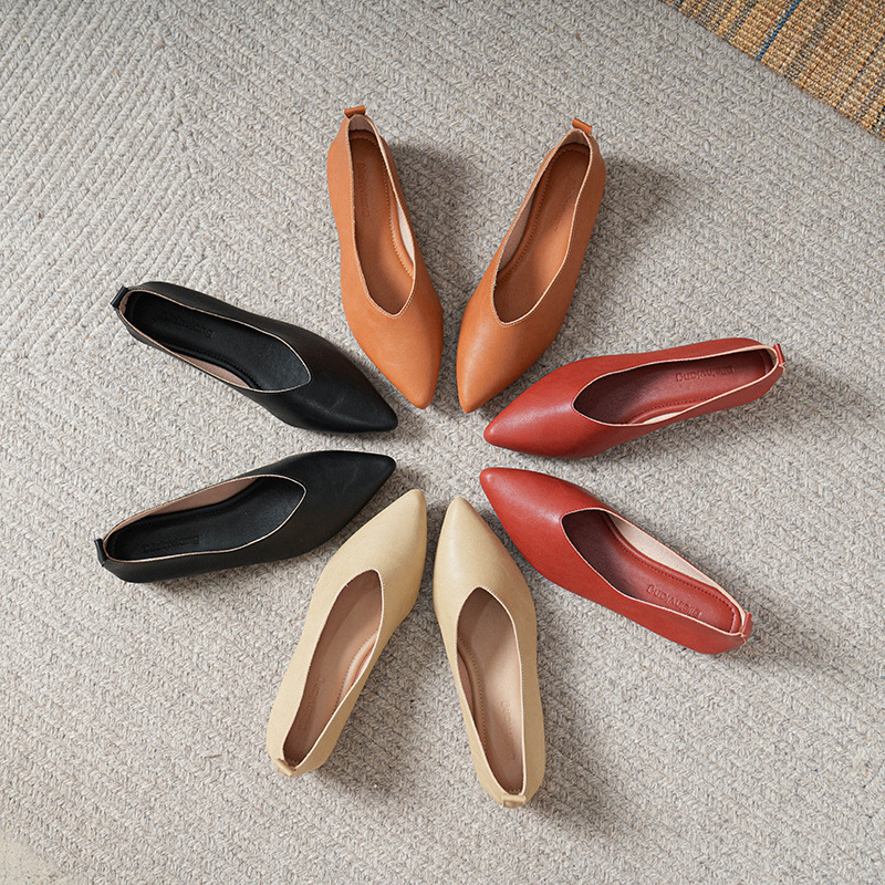Leather Work Women Shoes - Весенне-осенние модные женские туфли с квадратным